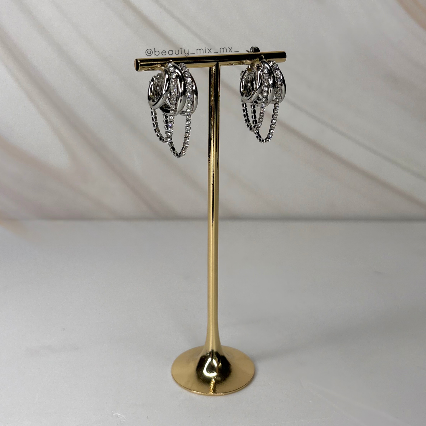 Aretes 62 Plateado (Arracada triple con zirconias)