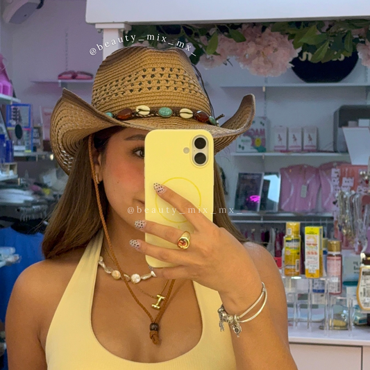 Sombrero Vaquero Playero Café Quemado con conchas (tipo paja)