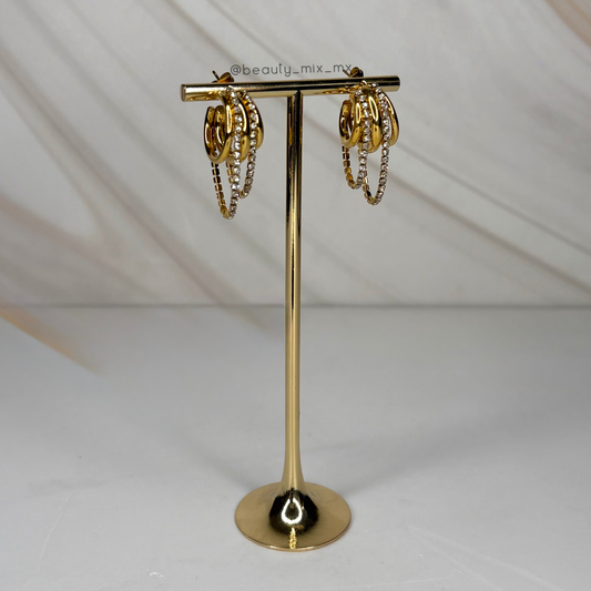 Aretes 62 Dorado (Arracada triple con zirconias)
