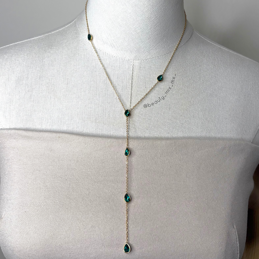Collar 44 Dorado Zirconias Verdes
