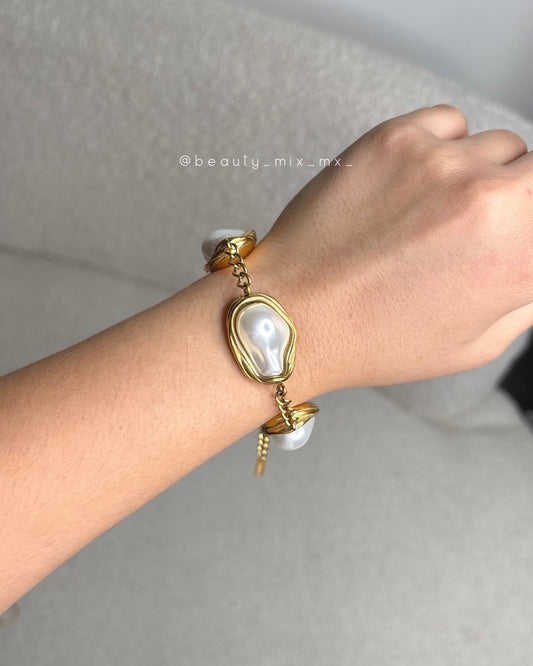 Pulsera 01 Dorado perlas